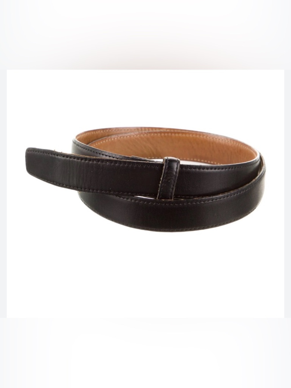 Tiffany & Co Black Leather Calfskin Skinny Mens Belt Size 38